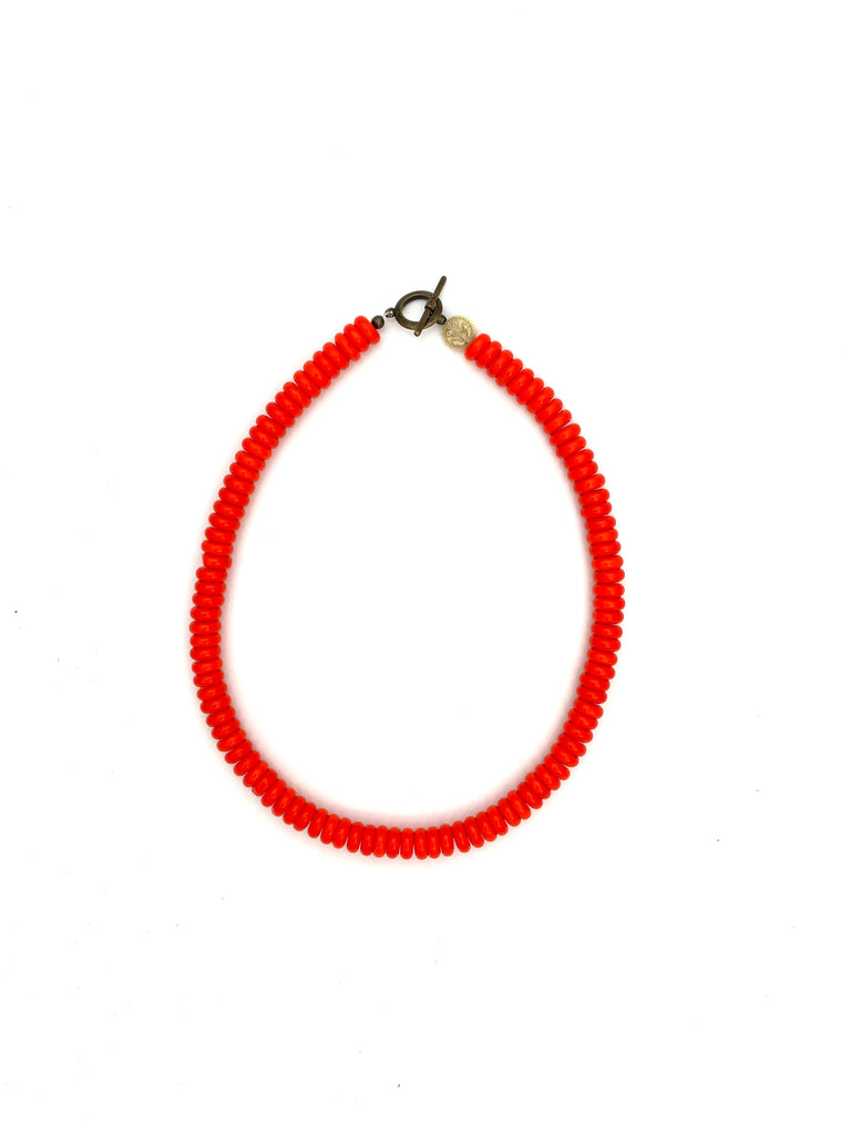 Red-Orange Smooth Glass Beads - 18”