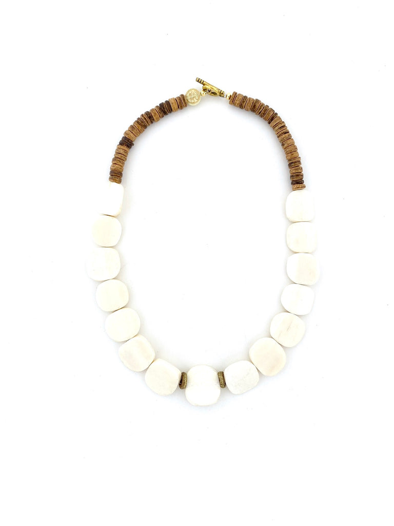 Short Bone Bead Necklace - white