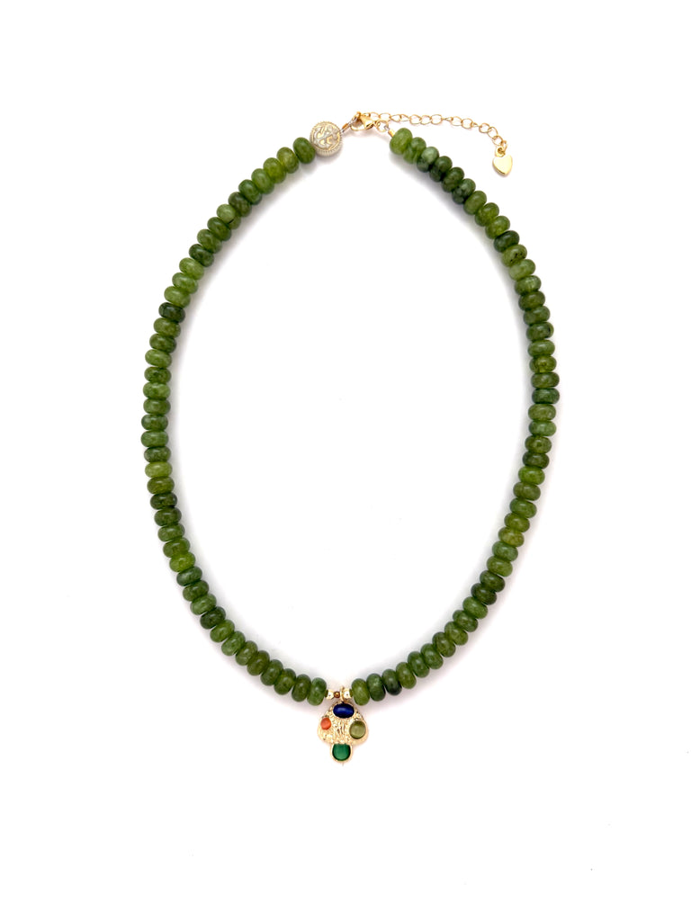 Green Mushroom Glass Beads - 17”