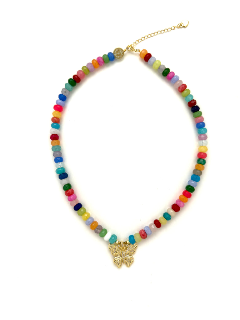 Rainbow Butterfly Glass Beads - 17”