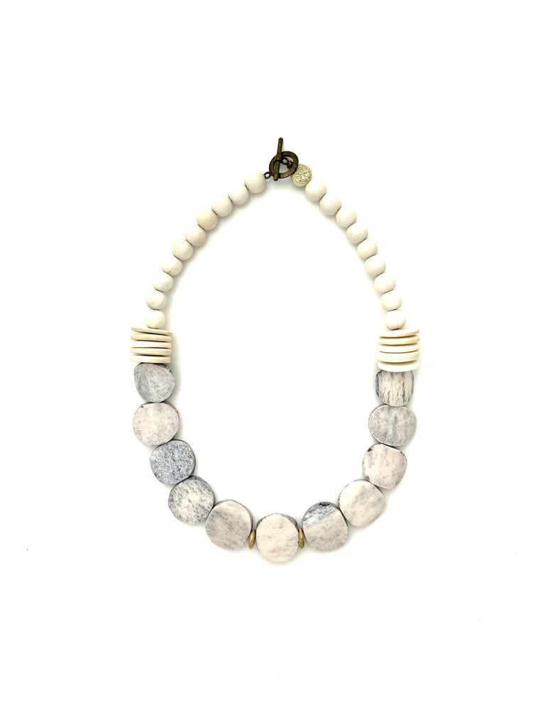 Short Bone Bead Necklace - gray