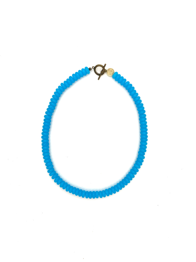 Turquoise Smooth Glass Beads - 18”
